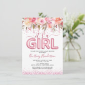 Het is een meisje roze Baby shower Kaart (Staand voorkant)