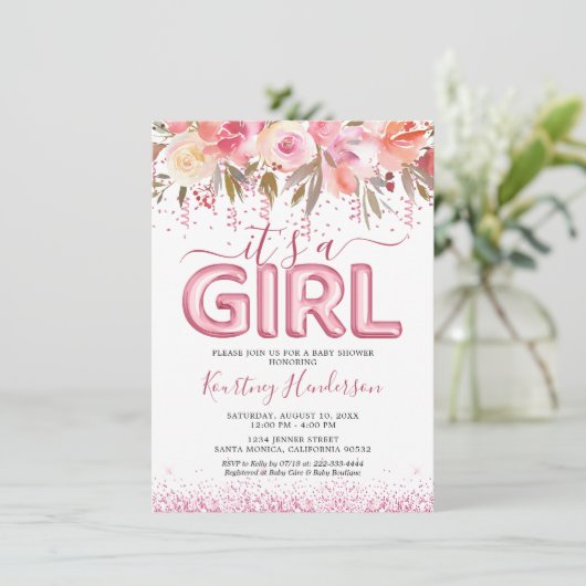 Het is een meisje roze Baby shower Kaart (Staand voorkant)