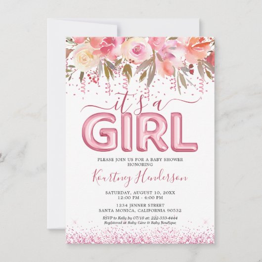 Het is een meisje roze Baby shower Kaart (Voorkant)