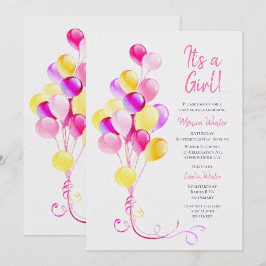 Het is een meisje roze Baby shower Kaart (Voorkant / Achterkant)