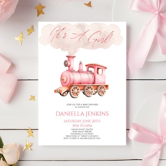 Het is een meisje! Roze  Baby shower Kaart