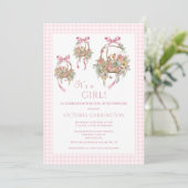 Het is een meisje roze  Baby shower uitnodiging (Staand voorkant)