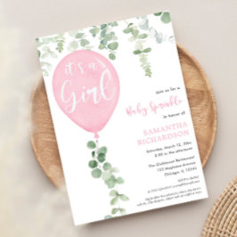 Het is een meisje roze baby sprenkelen eucalyptus kaart