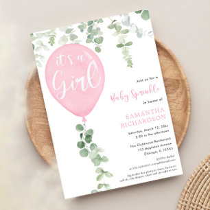 Het is een meisje roze baby sprenkelen eucalyptus kaart