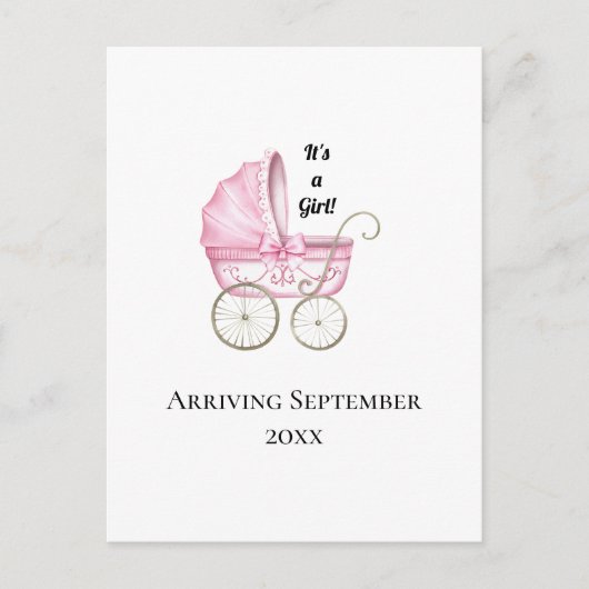 Het is een meisje! Roze Baby Zwangerschapsaankondi Briefkaart (Voorkant)