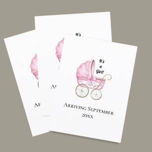 Het is een meisje! Roze Baby Zwangerschapsaankondi Briefkaart