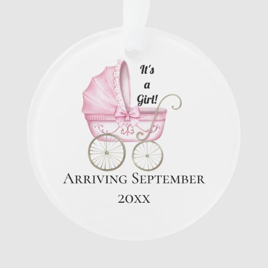 Het is een meisje! Roze Baby Zwangerschapsaankondi Ornament (voorkant)