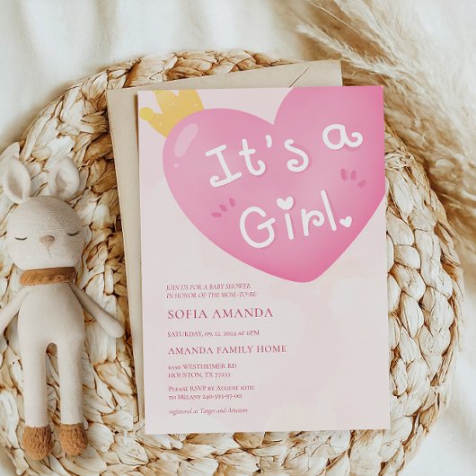 Het is een meisje Roze ballon baby shower Kaart