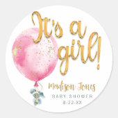 Het is een meisje roze ballon Baby shower Sticker (Voorkant)