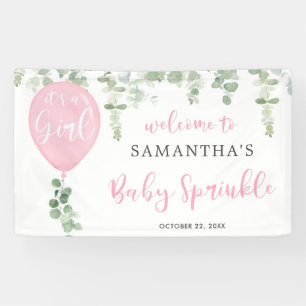 Het is een meisje roze ballon eucalyptus baby spri spandoek