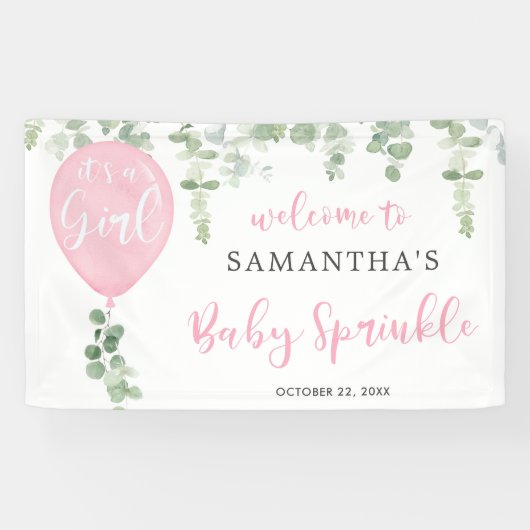 Het is een meisje roze ballon eucalyptus baby spri spandoek (Horizontaal)