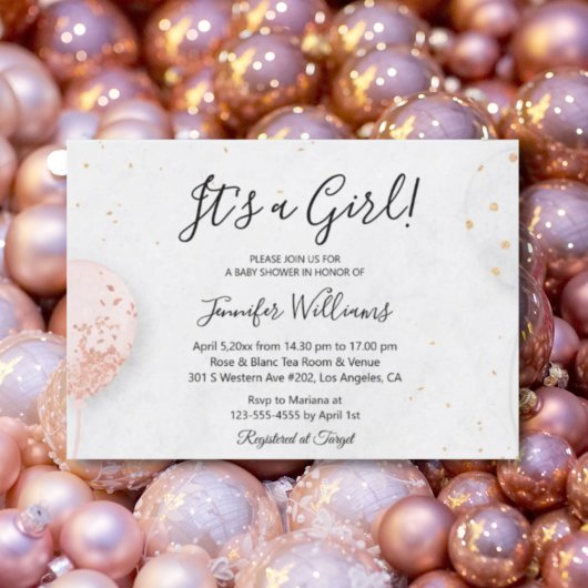 het is een meisje , roze ballonnen minimalistisch kaart