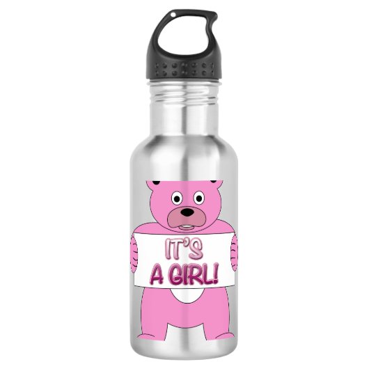 Het is een meisje roze Beer Waterfles (Voorkant)