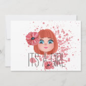 Het is een meisje, roze bloem, meisje, geboorte aankondiging (Voorkant)