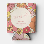 Het is een Meisje Roze Bloemen Baby shower Custom Blikjeskoeler (Voorkant)