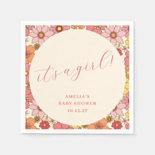 Het is een Meisje  Roze Bloemen Baby shower Custom Servet