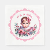 Het is een meisje | Roze Bloemen  Baby shower Servet (Voorkant)