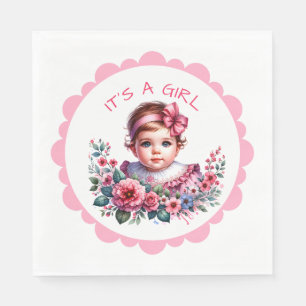 Het is een meisje Roze Bloemen Baby shower Servet