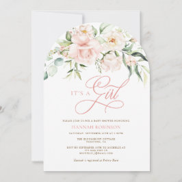Het is een meisje Roze Bloemen Baby Shower Uitnodi Kaart