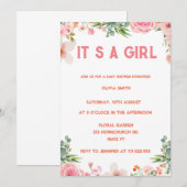 Het is een meisje Roze bloemen goud waterverf Kaart (Voorkant / Achterkant)