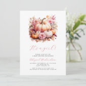 Het is een Meisje Roze Bloemen Pompoenen Herfst Ba Kaart (Staand voorkant)