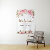 Het is een meisje! Roze bloemenaquarel baby shower Wandkleed (In situ)