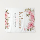 Het is een meisje! Roze bloemenaquarel baby shower Wandkleed (Voorkant (horizontaal))