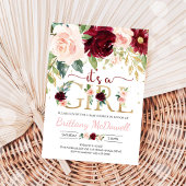 Het is een meisje roze bloemenbordeaux baby shower kaart