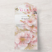 Het is een meisje roze bloesem all in one uitnodiging (Binnen)