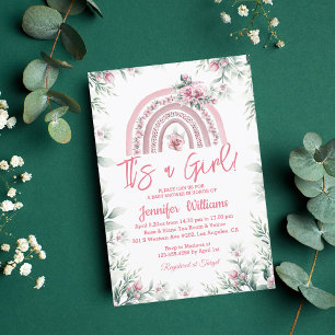 het is een meisje roze boho floral baby shower reg kaart