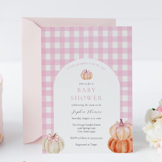 Het is een meisje roze boog pompoen Baby shower bo Kaart