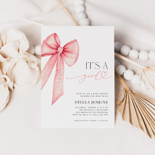Het is een Meisje Roze Bow Baby shower Uitnodiging