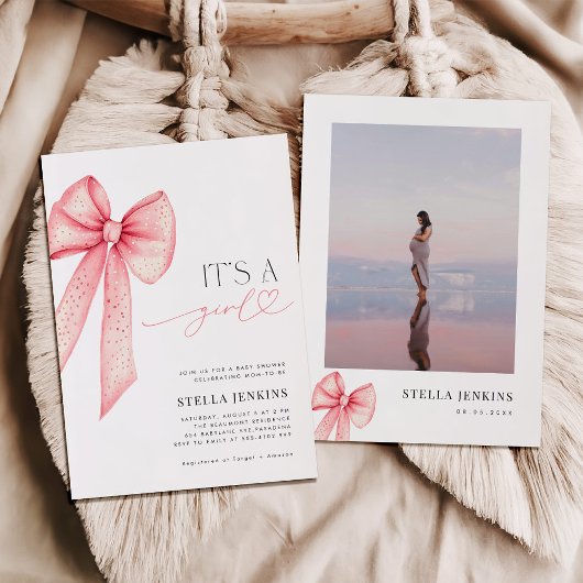Het is een Meisje Roze Bow Baby shower Uitnodiging