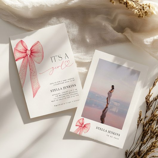 Het is een Meisje Roze Bow Baby shower Uitnodiging