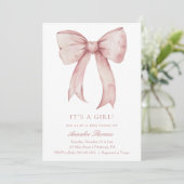 Het is een meisje roze Bow Girl Baby shower Kaart (Staand voorkant)