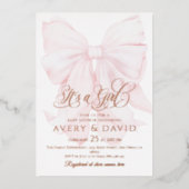 Het is een Meisje Roze Bow Modern Elegant Baby sho Folie Uitnodiging (Voorkant)