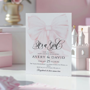 Het is een Meisje Roze Bow Modern Elegant Baby sho Kaart