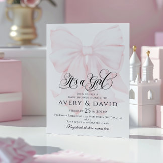 Het is een Meisje Roze Bow Modern Elegant Baby sho Kaart