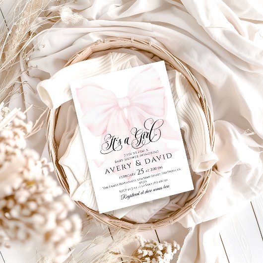 Het is een Meisje Roze Bow Modern Elegant Baby sho Kaart