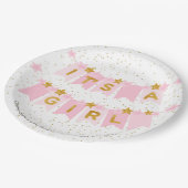 Het is een meisje roze Bunting Flags Baby shower Papieren Bordje (Gekanteld)