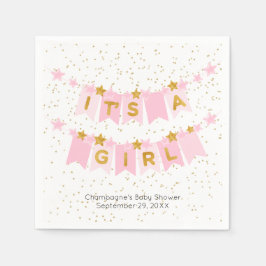 Het is een meisje roze Bunting Flags Baby shower Servet