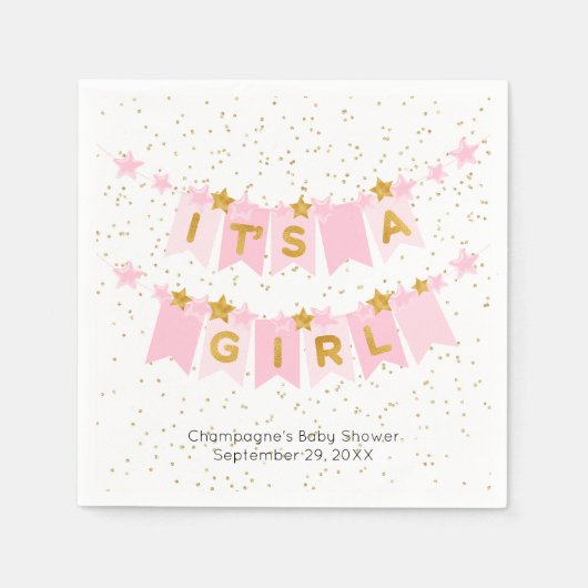 Het is een meisje roze Bunting Flags Baby shower Servet (Voorkant)