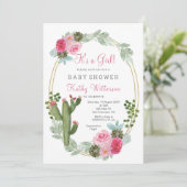 Het is een Meisje Roze Cactus Bloemen baby shower Kaart (Staand voorkant)