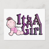 Het is een Meisje Roze Check Baby Aankondiging Bri (Voorkant)