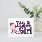 Het is een Meisje Roze Check Baby Aankondiging Bri (Staand voorkant)