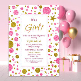 Het is een Meisje Roze Confetti Baby shower Kaart