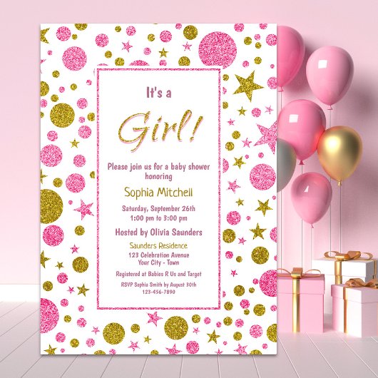 Het is een Meisje Roze Confetti Baby shower Kaart