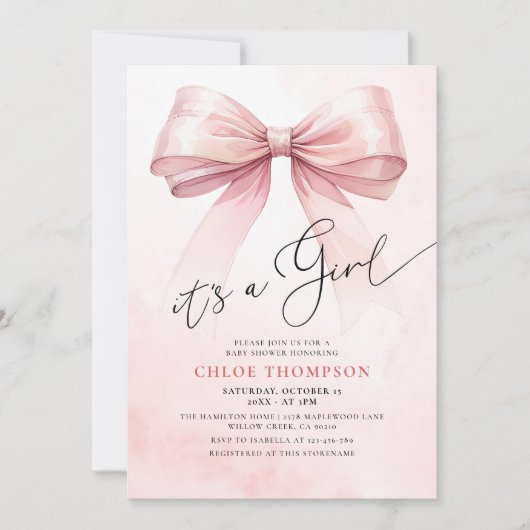 Het is een meisje roze Coquette Bow Baby Girl Show Kaart (Voorkant)