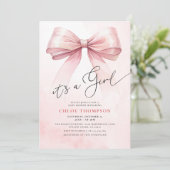 Het is een meisje roze Coquette Bow Baby Girl Show Kaart (Staand voorkant)