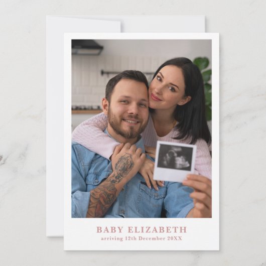 Het is een meisje roze elegante bloemenfoto Baby s Kaart (Achterkant)